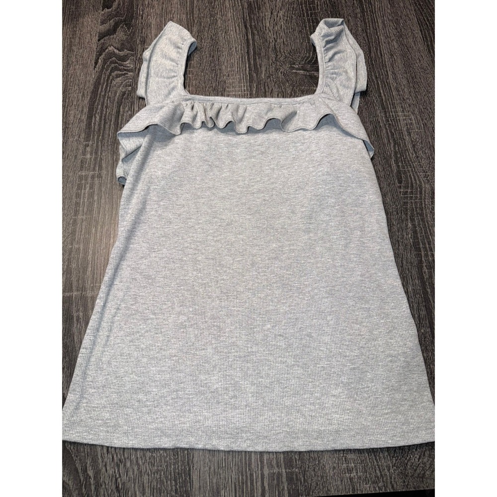 Gray Ribbed Ruffle‎ Strap Tank Top Size Medium Casual Minimalist Summer